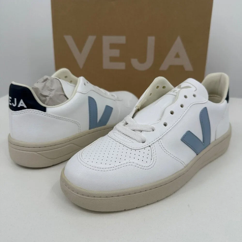 Veja V-10 CWL Sneakers sz 5 Women's 36 EU White/Steel/Nauti Vegan Leather BRAZIL - Picture 1 of 15